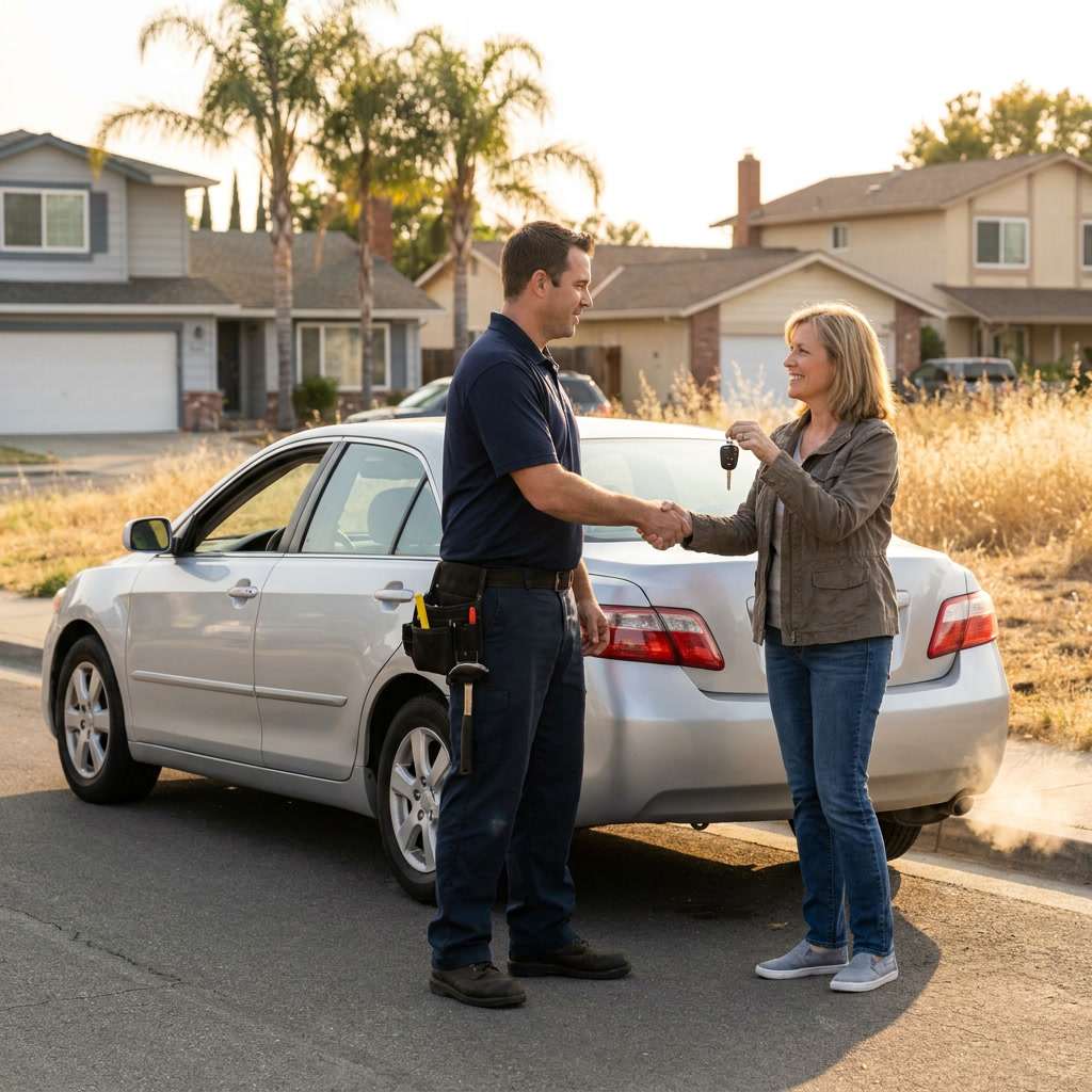 Customer driving away after locksmith service